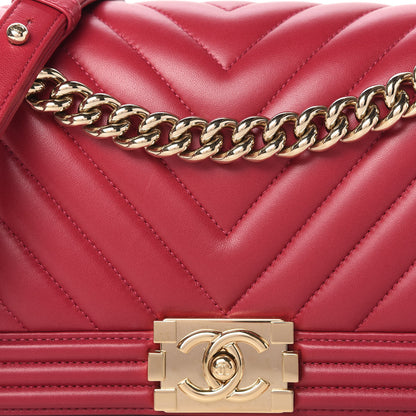 Chanel Lambskin Chevron Quilted Medium Boy Flap Dark Pink 10 of 10