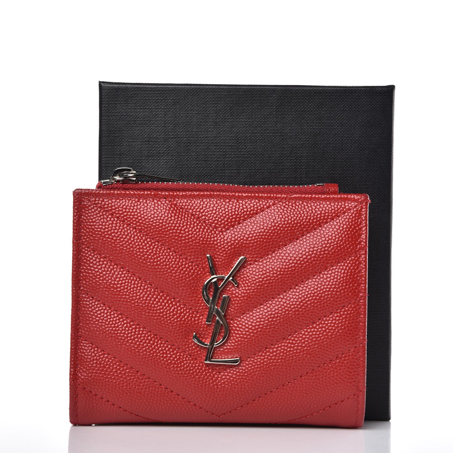 Grain De Poudre Matelasse Chevron Monogram Zipped Card Case Rouge