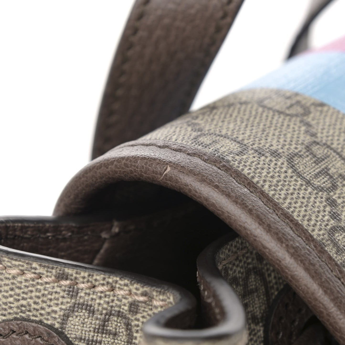 GG Supreme Monogram Equestrian Textured Dollar Calfskin Retro Interlocking G Buckle Backpack Beige Ebony Multicolor New Acero