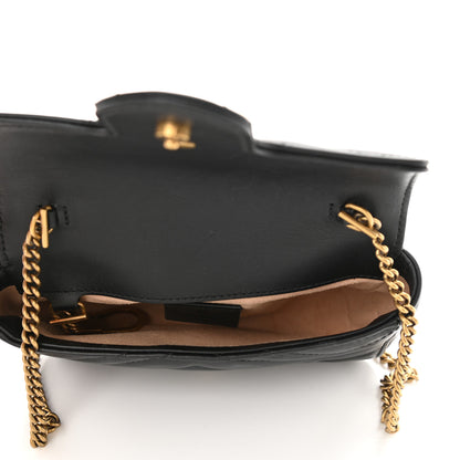 Gucci Calfskin Matelasse Super Mini GG Marmont Shoulder Bag Black 5 of 9