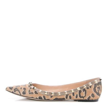 Valentino Garavani Calf Hair Leopard Print Rockstud Ballerina Flats 38 Fucile Al Campion 1 of 23