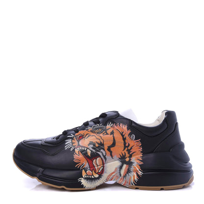 Gucci Calfskin Tiger Print Mens Rhyton Sneakers 10.5 Black 1 of 10