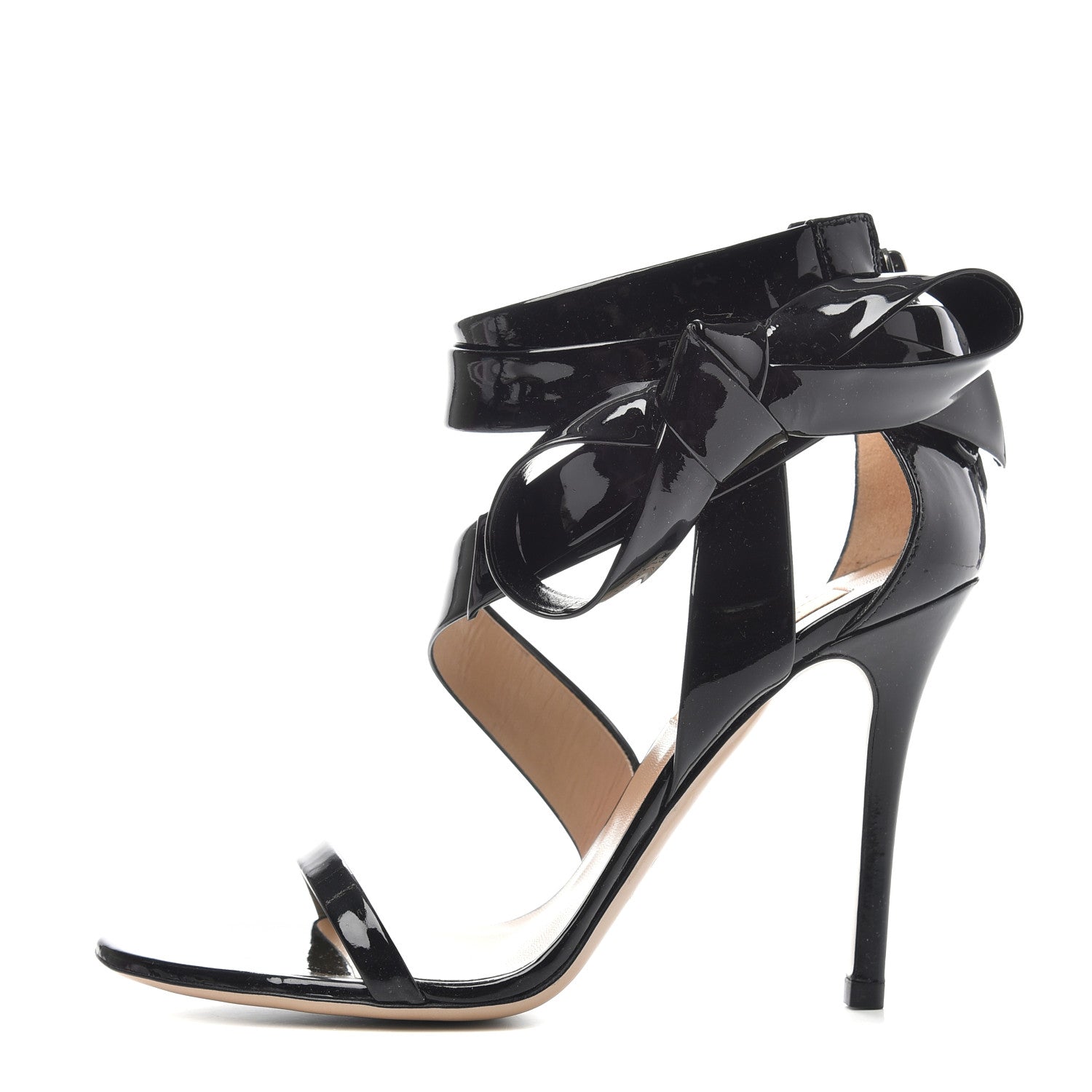 Valentino Garavani Patent Bow Ankle Strap Sandals 37.5 Black 1 of 10