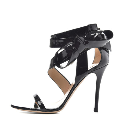 Valentino Garavani Patent Bow Ankle Strap Sandals 37.5 Black 1 of 10