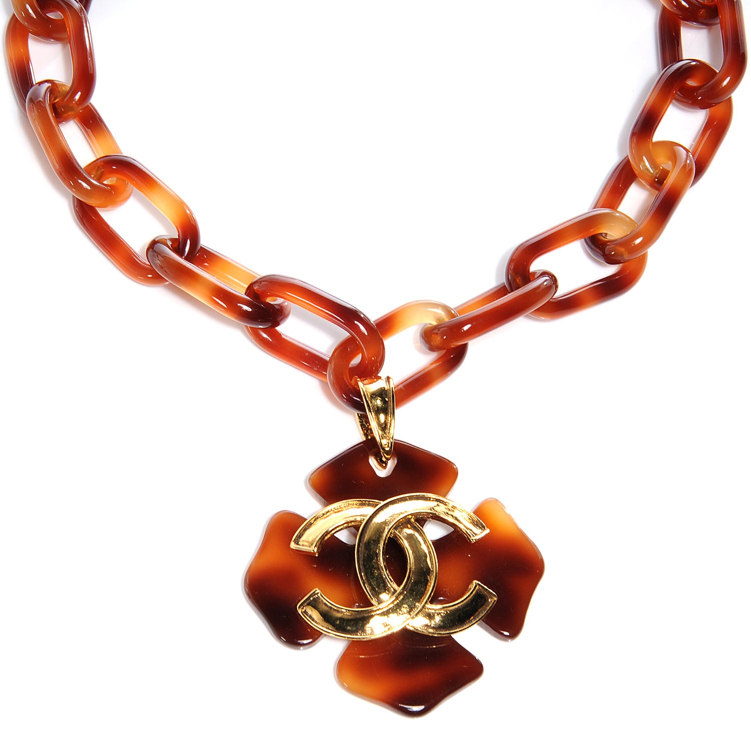 Chanel Faux Tortoise Clover Cross CC Choker Necklace Gold 1 of 5