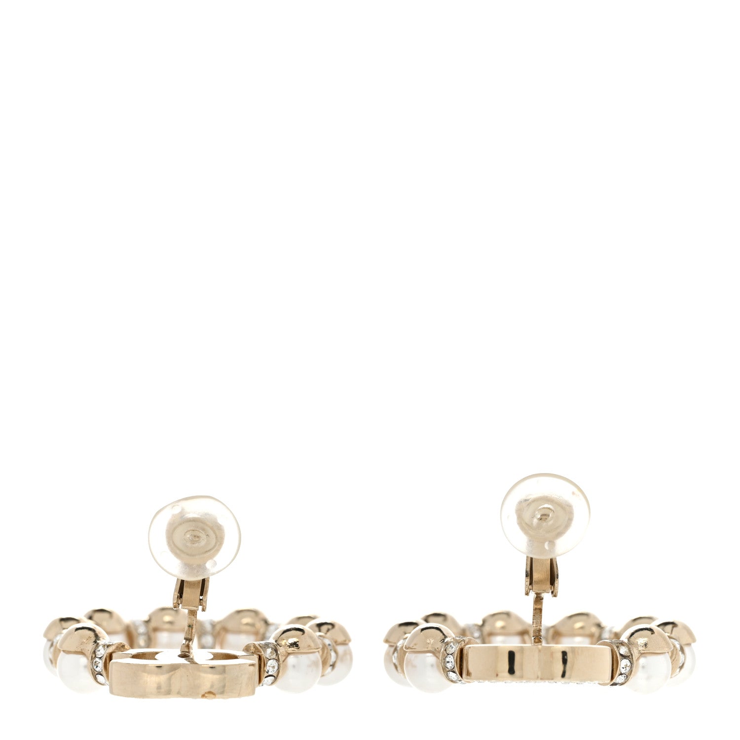 Chanel Crystal Pearl CC Door Knocker Hoop Earrings Gold Pearly White 3 of 6