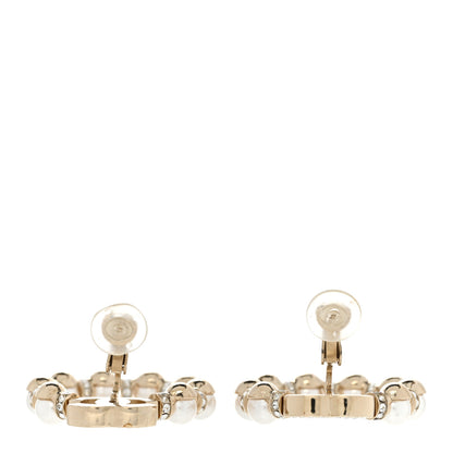 Chanel Crystal Pearl CC Door Knocker Hoop Earrings Gold Pearly White 3 of 6