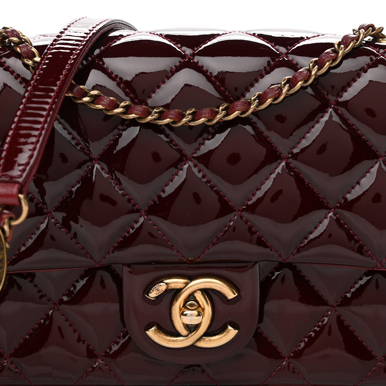 Chanel Patent Goatskin Quilted Medium CC Eyelet Flap Burgundy 8 of 12
