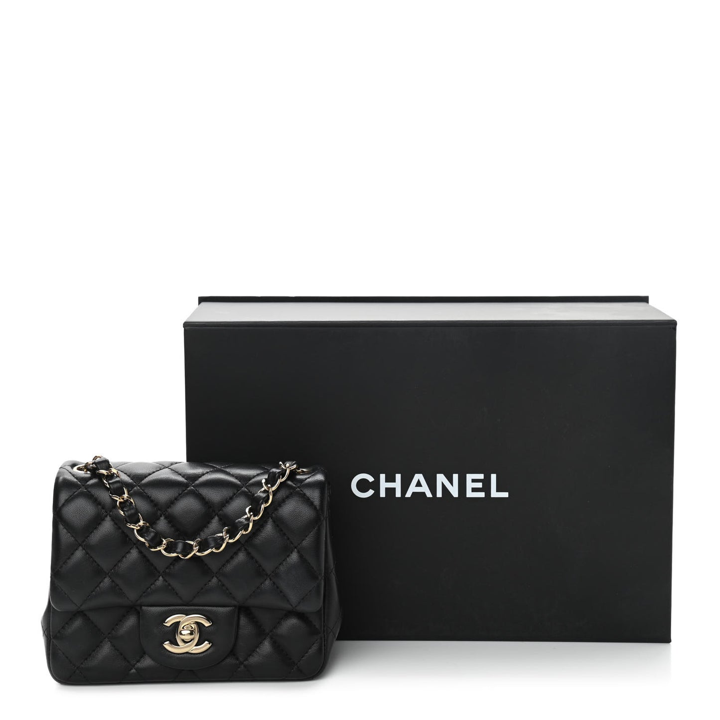 Lambskin Quilted Mini Square Flap Black