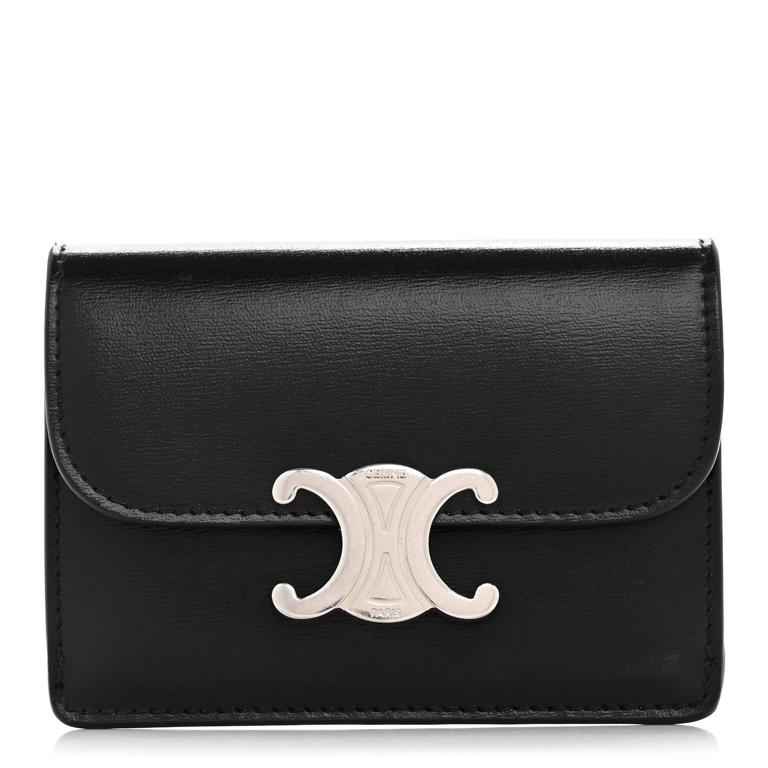 Celine Shiny Calfskin Triomphe Flap Card Holder Black 2 of 19
