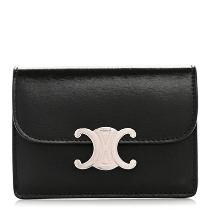 Celine Shiny Calfskin Triomphe Flap Card Holder Black 2 of 19
