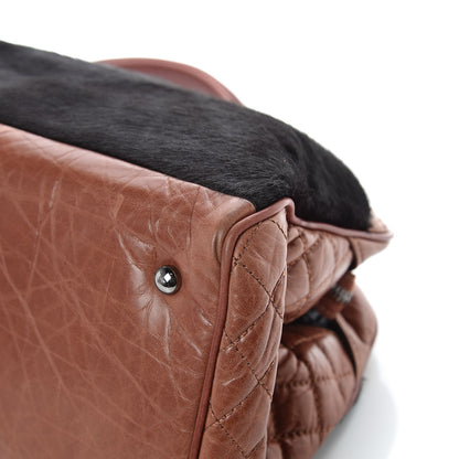 Chanel Aged Calfskin Pony Hair Quilted Miss Pony Bowler Brown 10 of 14