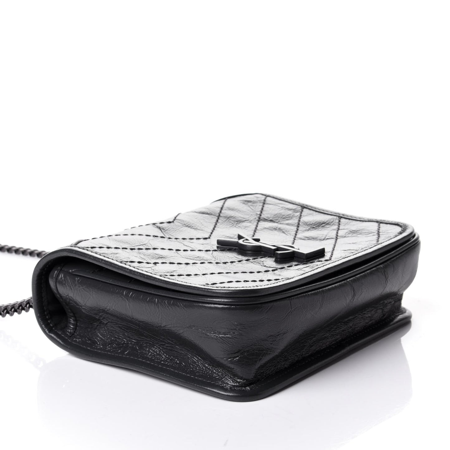 Crinkled Calfskin Matelasse Monogram Niki Chain Wallet Storm