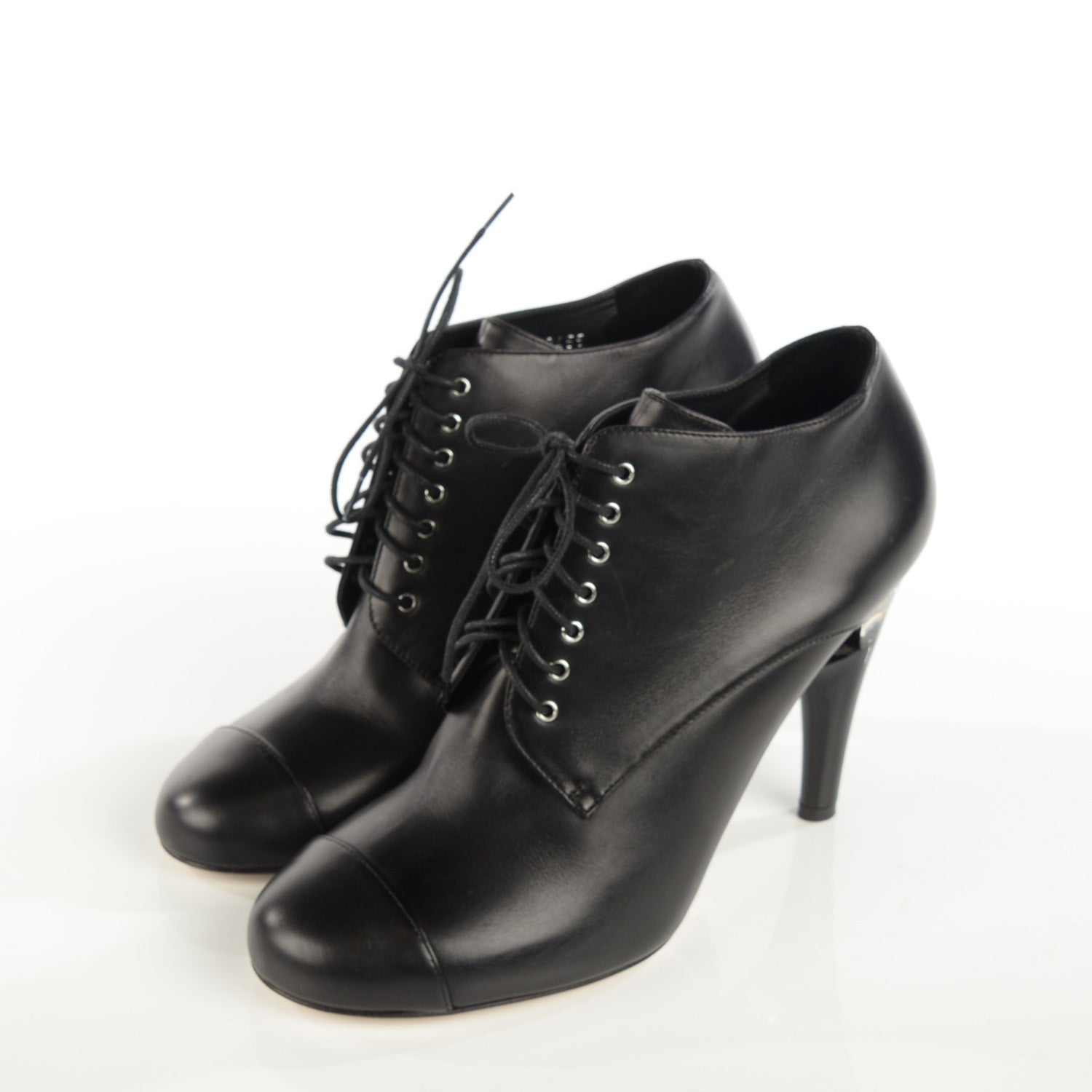 Chanel Lambskin Lucite Pearl Lace Up Ankle Boots 40 Black 3 of 9