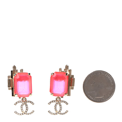 Chanel Metal Crystal CC Earrings Gold Pink 2 of 5