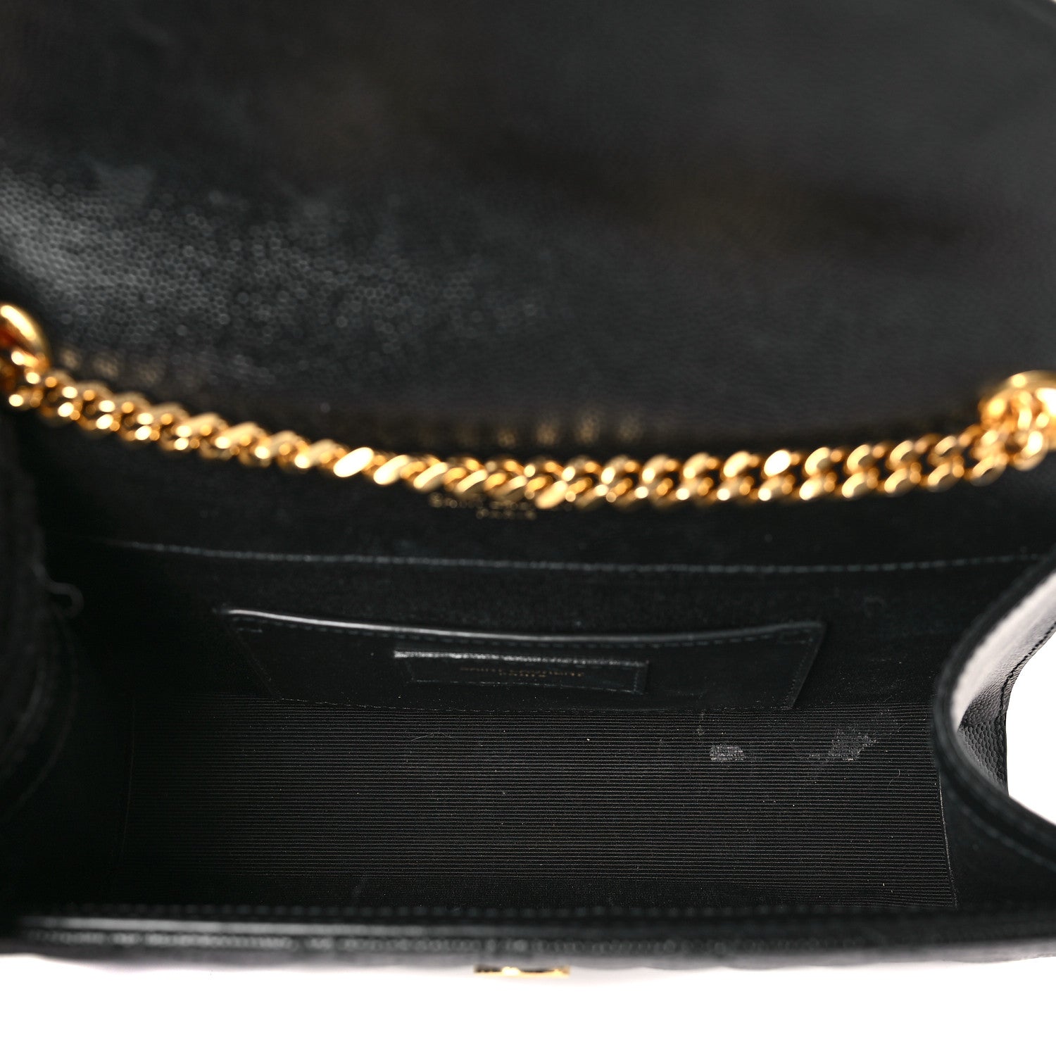 Saint Laurent Grain De Poudre Textured Mixed Matelasse Triquilt Small Monogram Satchel Black 5 of 9