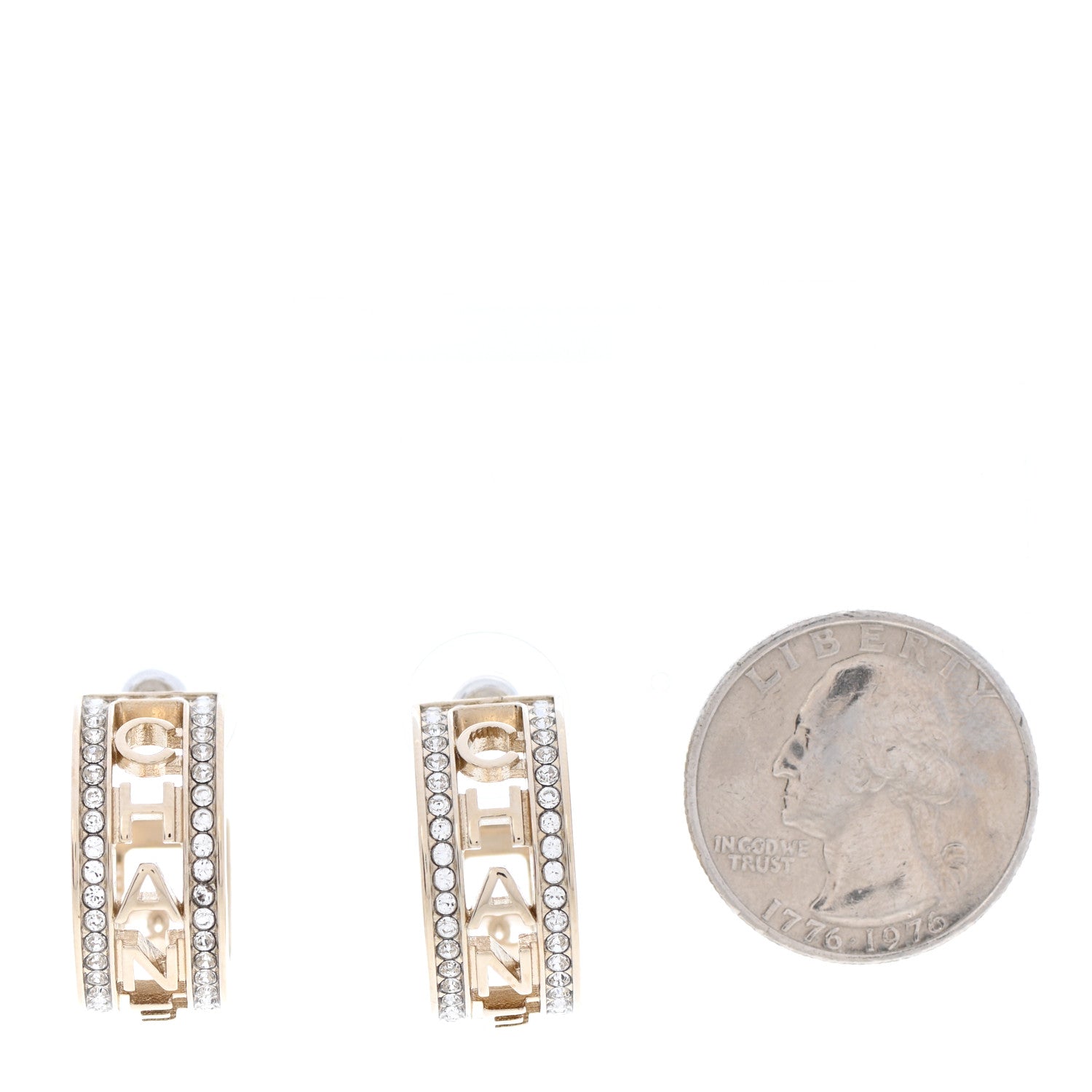 Chanel Metal Crystal Bow-tiful CC Hoop Earrings Gold 2 of 4