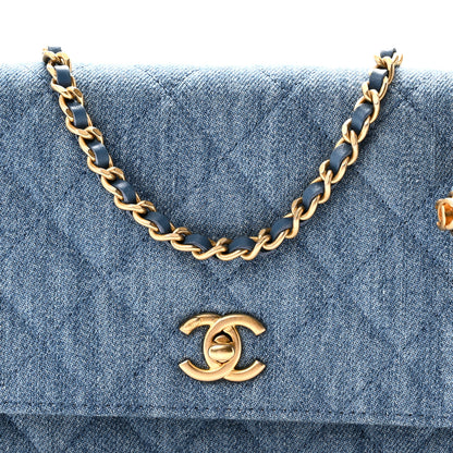 Chanel Denim Quilted CC Pearl Crush Wallet on Chain WOC Blue 9 of 11