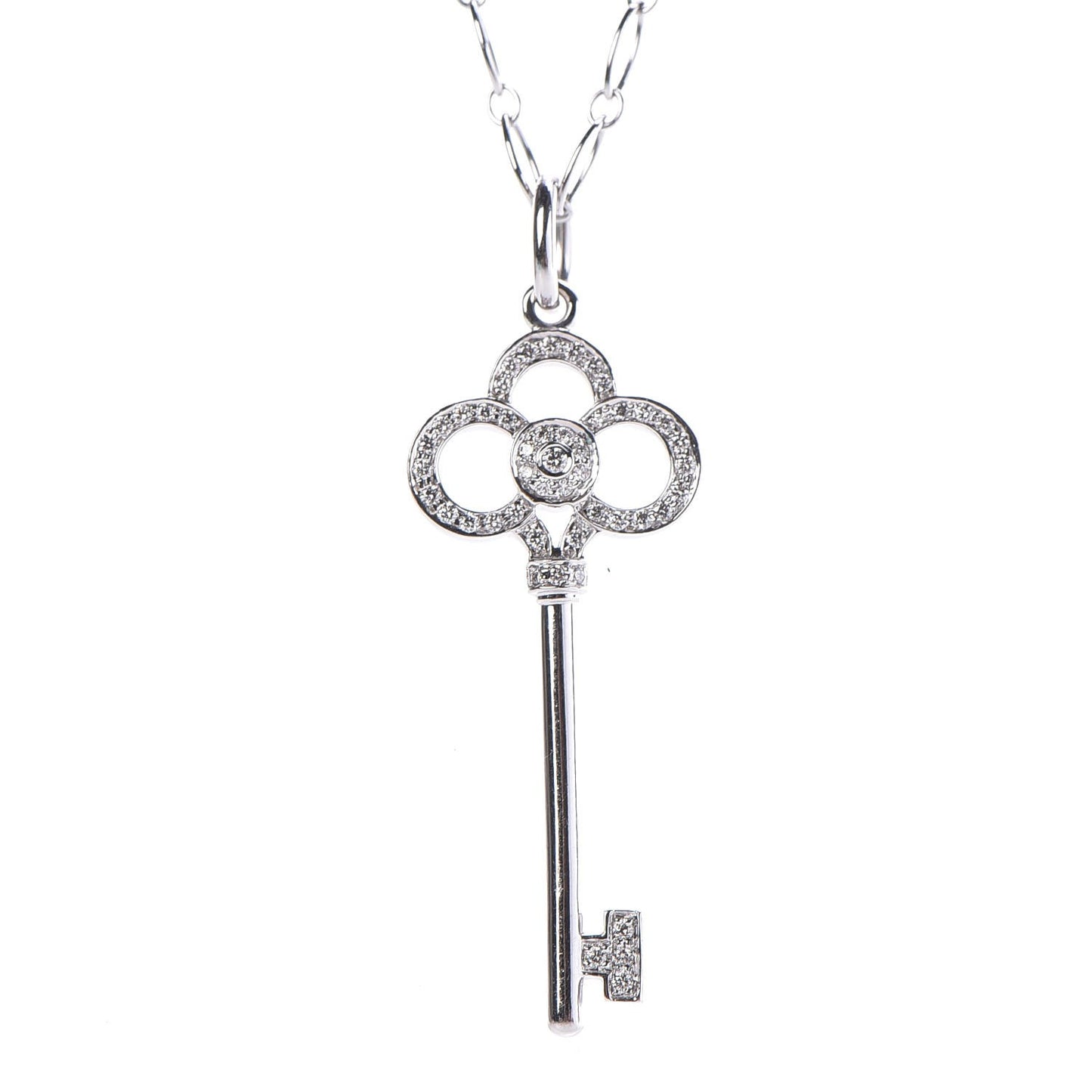 18K White Gold Diamond Crown Key Pendant Necklace