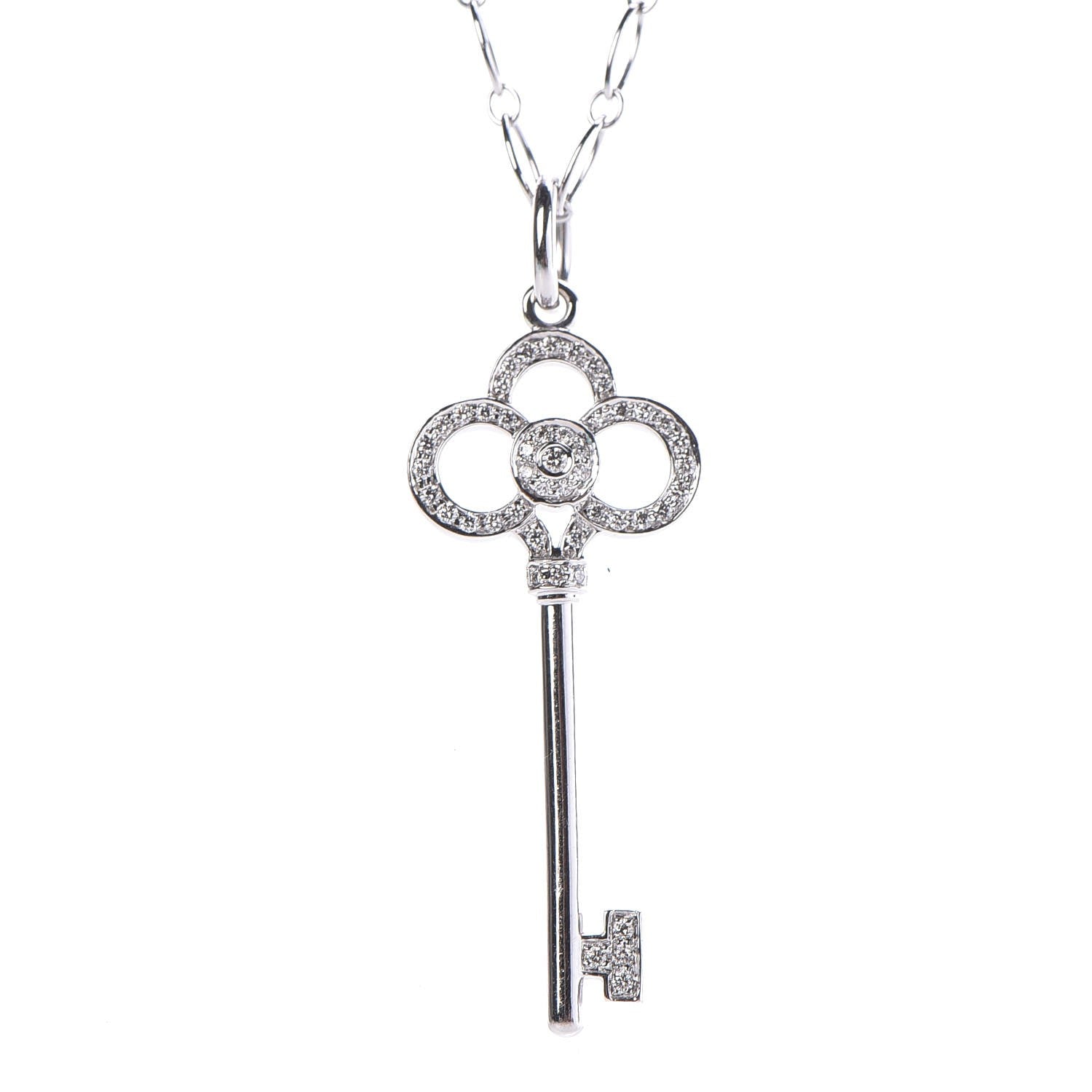Tiffany 18K White Gold Diamond Crown Key Pendant Necklace 4 of 6
