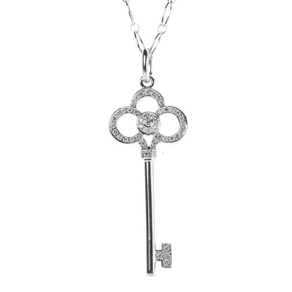 Tiffany 18K White Gold Diamond Crown Key Pendant Necklace 4 of 6