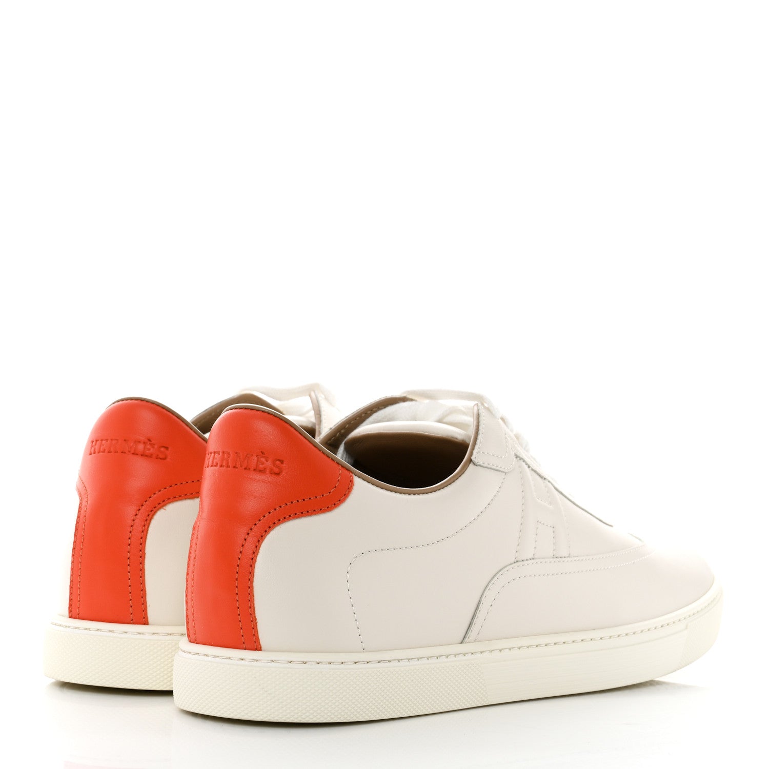 Hermes Calfskin Mens Quicker Sneakers 42.5 White Orange 4 of 8