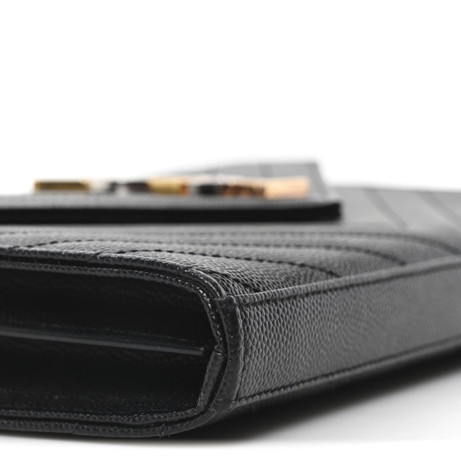 Saint Laurent Grain De Poudre Matelasse Chevron Monogram Chain Wallet Black 9 of 10