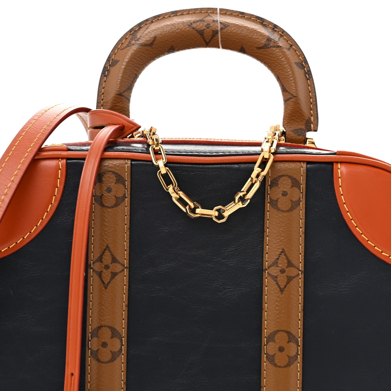Louis Vuitton Calfskin Reverse Monogram Valisette PM Navy Caramel 7 of 12