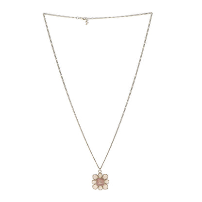Chanel Gripoix Poured Glass CC Korean Blossom Pendant Necklace Pink Gold 3 of 6