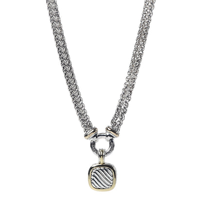 David Yurman Sterling Silver 18K Yellow Gold 14K Yellow Gold Double Wheat Chain Carved Cable Pendant Necklace 1 of 7