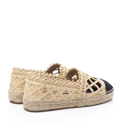 Chanel Woven Fabric Grosgrain CC Espadrilles 38 Beige Black 4 of 11