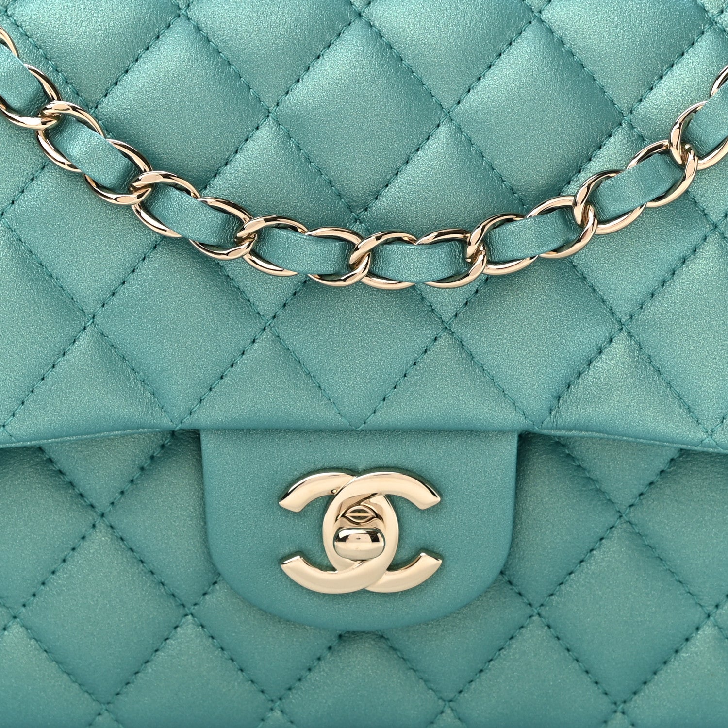 Chanel Iridescent Calfskin Quilted Medium Double Flap Green 8 of 11