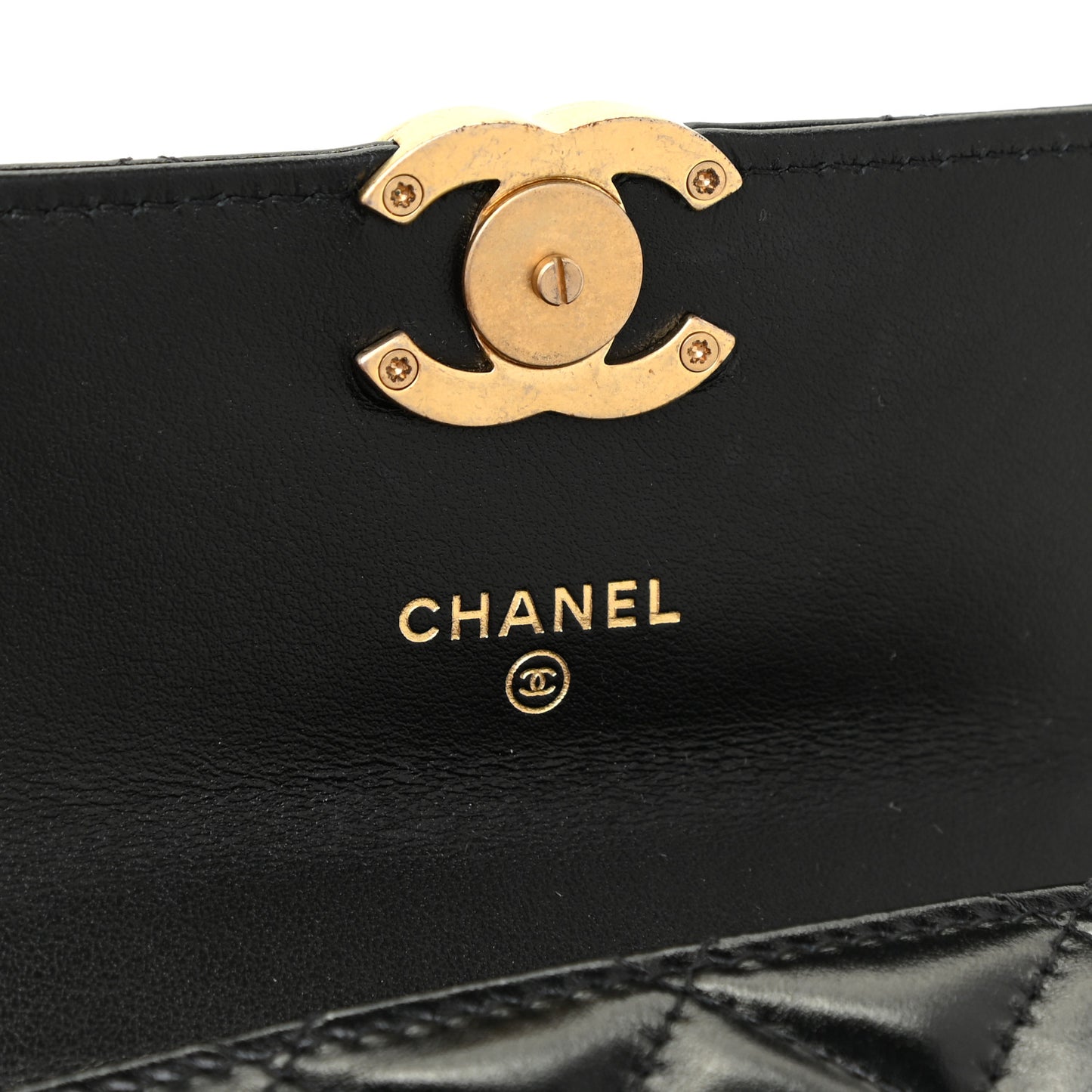 Calfskin Quilted Perfect Fit Coin Purse With Chain Black