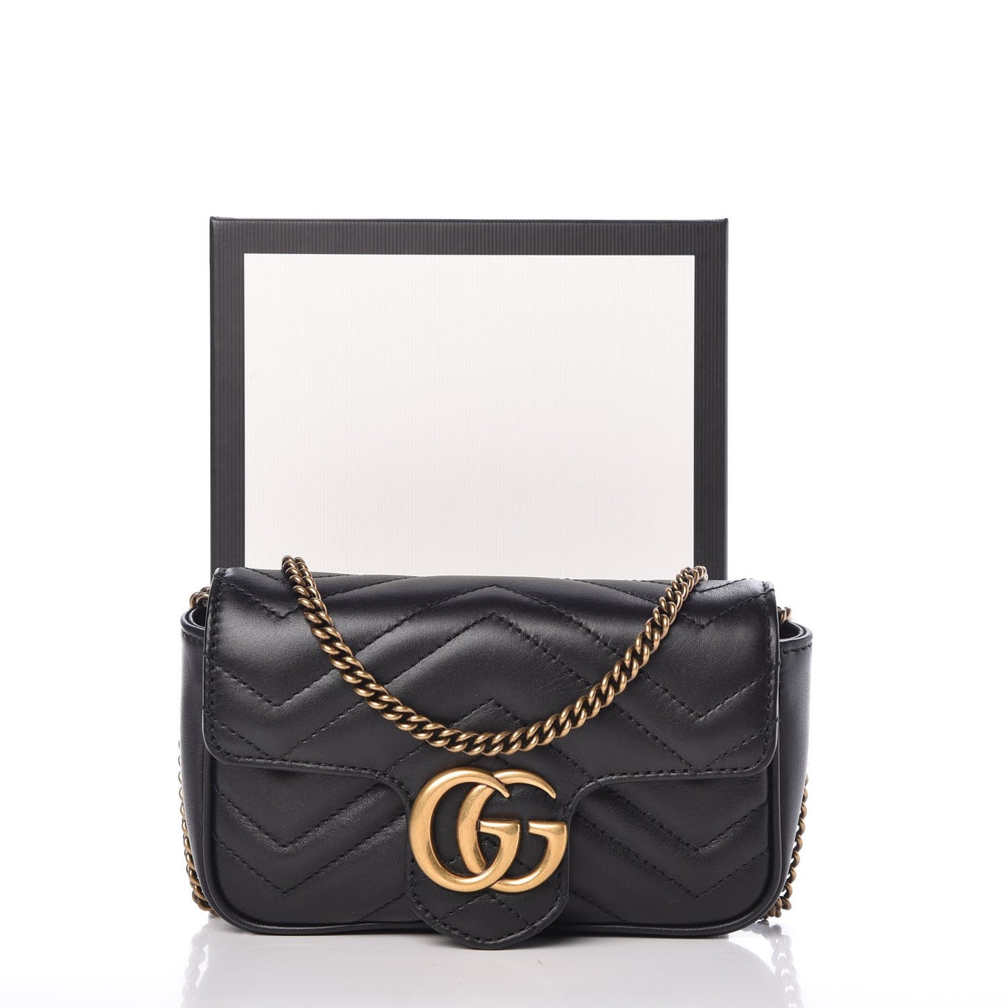 Calfskin Matelasse Super Mini GG Marmont Shoulder Bag Black