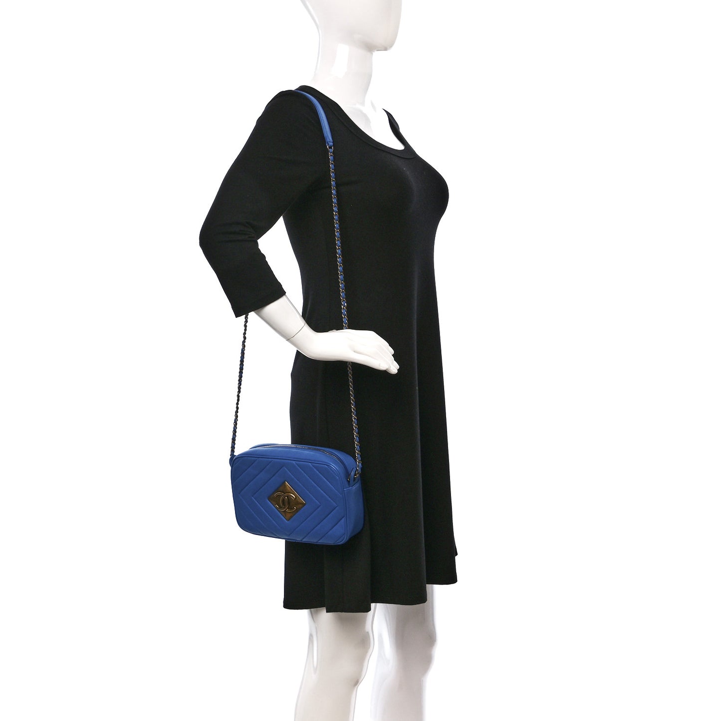 Lambskin Chevron Quilted Pyramid CC Camera Case Blue