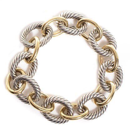 David Yurman Sterling Silver 18K Yellow Gold 17mm Extra Large Oval Link Bracelet 1 of 5