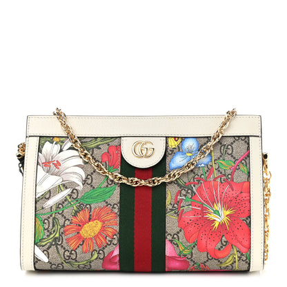 Gucci GG Supreme Monogram Flora Web Small Ophidia Chain Shoulder Bag White 1 of 9