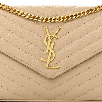 Saint Laurent Grain De Poudre Matelasse Chevron Monogram Chain Wallet Dark Beige 8 of 14
