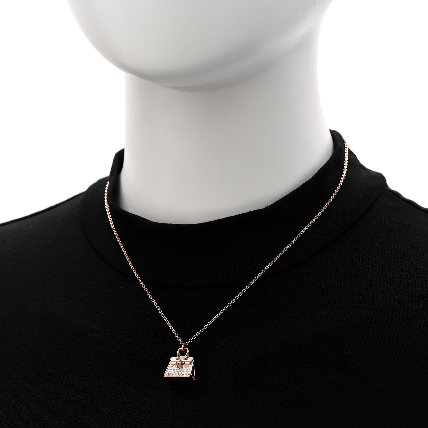 Hermes 18K Rose Gold Diamond Birkin Amulettes Pendant Necklace 2 of 6