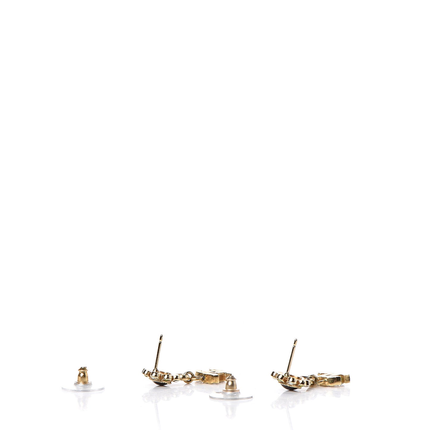 Enamel Crystal CC Flower Dangle Earrings Gold
