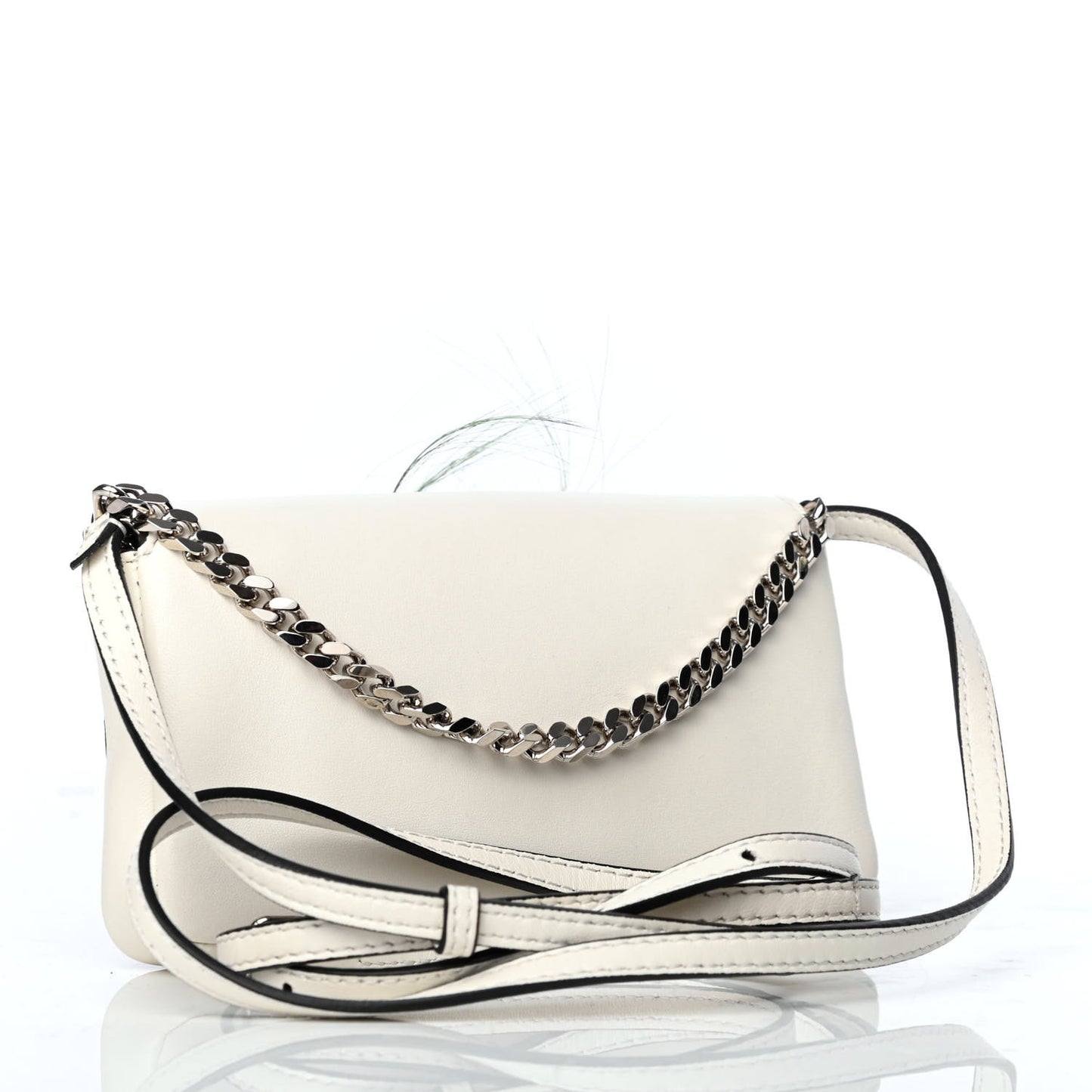 Calfskin Fox Mink Fur Monster Micro Baguette White