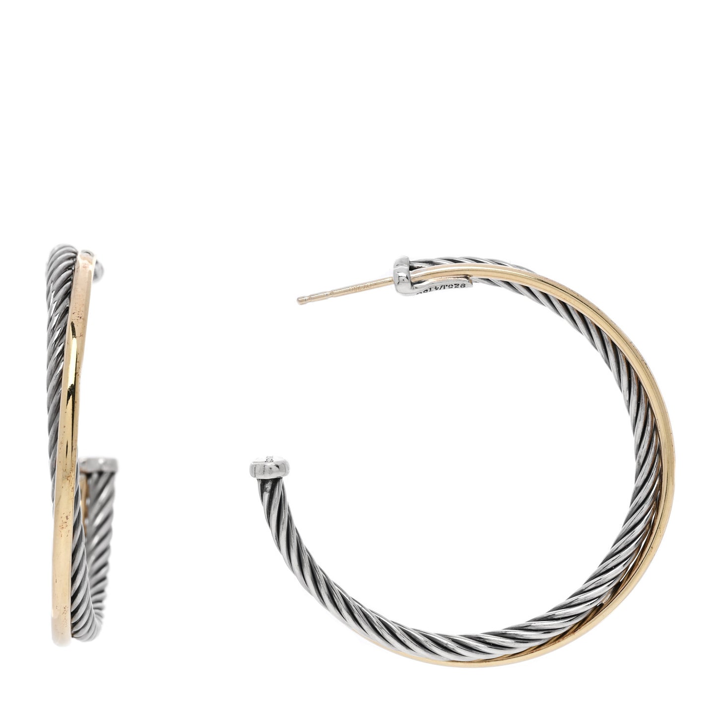 Sterling Silver 18K Yellow Gold 44mm Crossover Cable Hoop Earrings