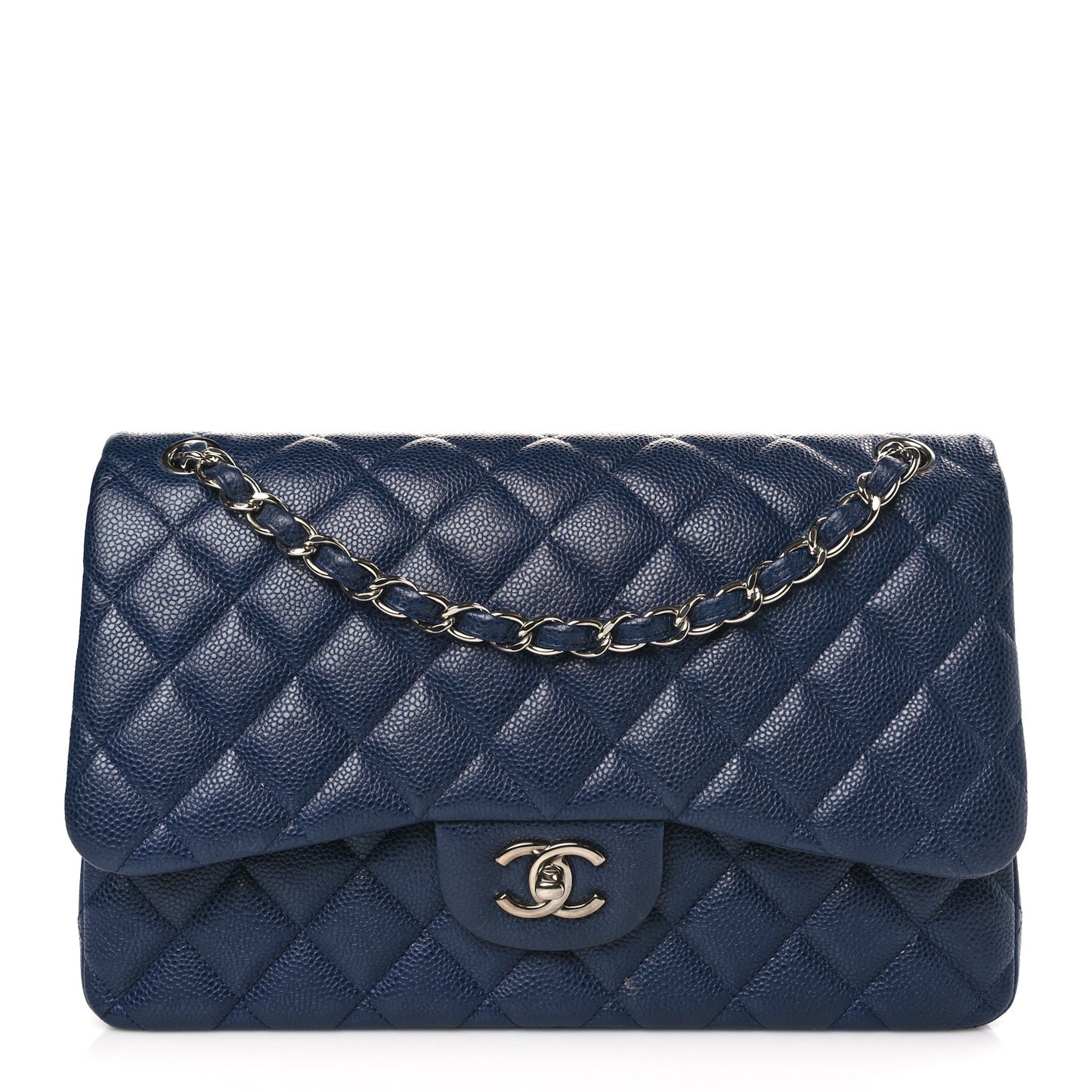 Caviar Quilted Jumbo Double Flap Navy Blue