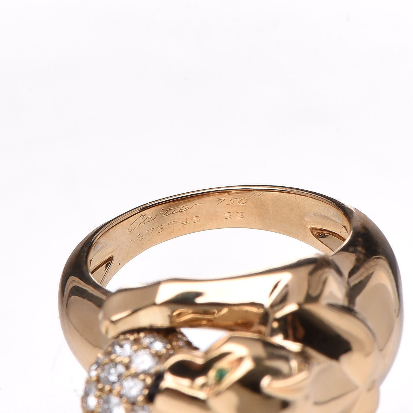 18K Yellow Gold Diamond Onyx Emerald Panthère De Ring 53 6.25