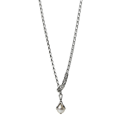 John Hardy Sterling Silver Pearl Bamboo Drop Lariat Necklace 1 of 5
