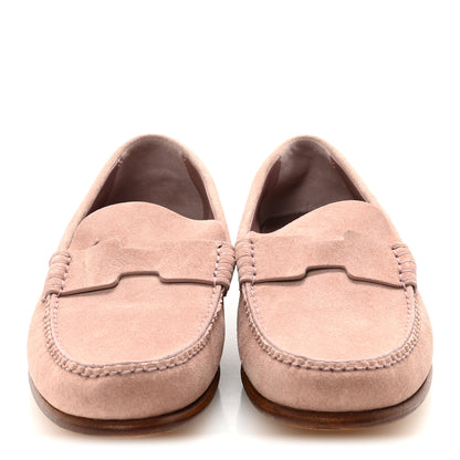 Hermes Suede Calfskin Womens Kennedy Loafers 38.5 Rose Antique 6 of 18