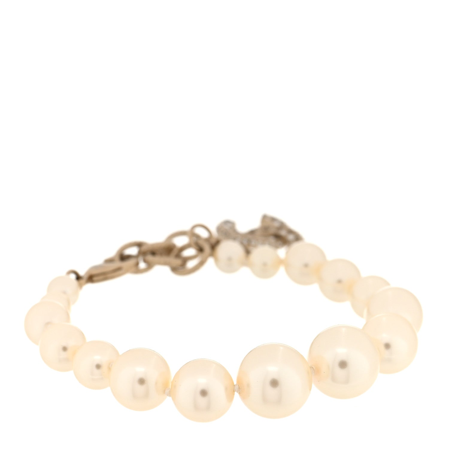 Chanel Graduated Pearl Crystal CC Bracelet Gold 1 of 4