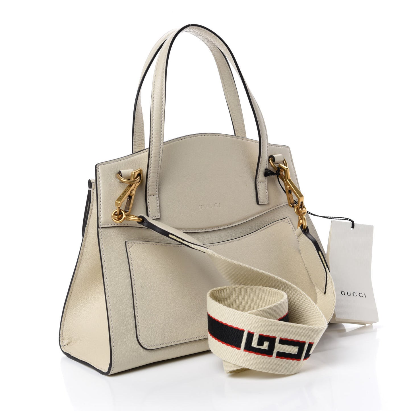 Grained Calfskin Web Stripe Butterfly Medium Totem Top Handle Bag White