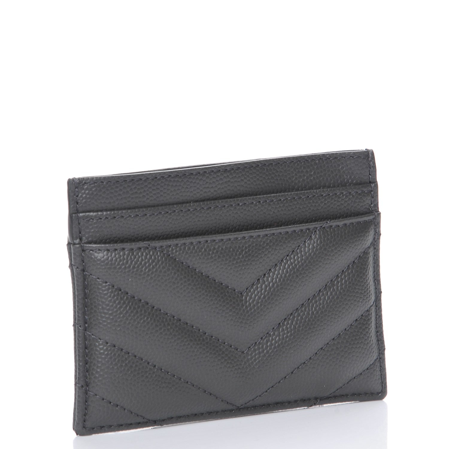 Saint Laurent Grain De Poudre Matelasse Chevron Monogram Credit Card Case Dark Anthracite 3 of 7