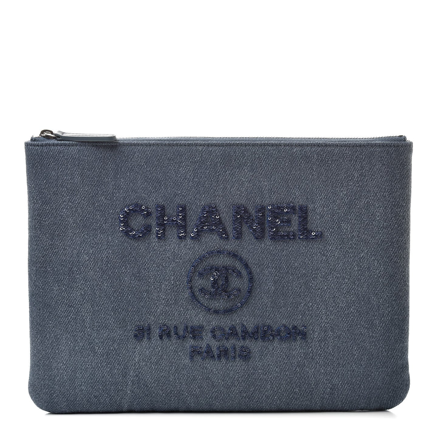Canvas Sequins Medium Deauville Cosmetic Pouch Navy